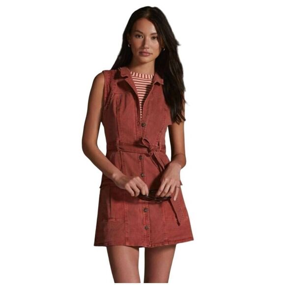 Anthropologie Pilcro terracotta button front denim mini dress US 0 - Picture 1 of 8